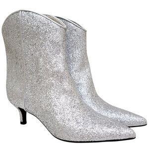 On 34th Women Kitten Heel Western Booties Aatira Size 5.5M Silver Glitter